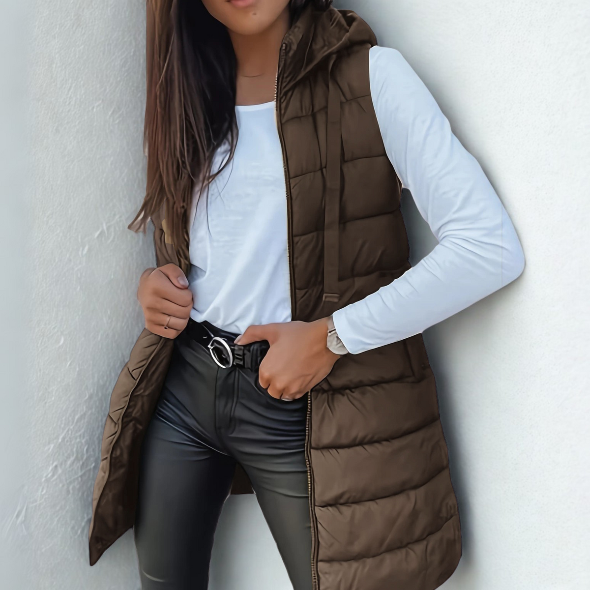 Raine | Women's Casual Sleeveless Hood Long Puffer Vest with Hooded for Layering