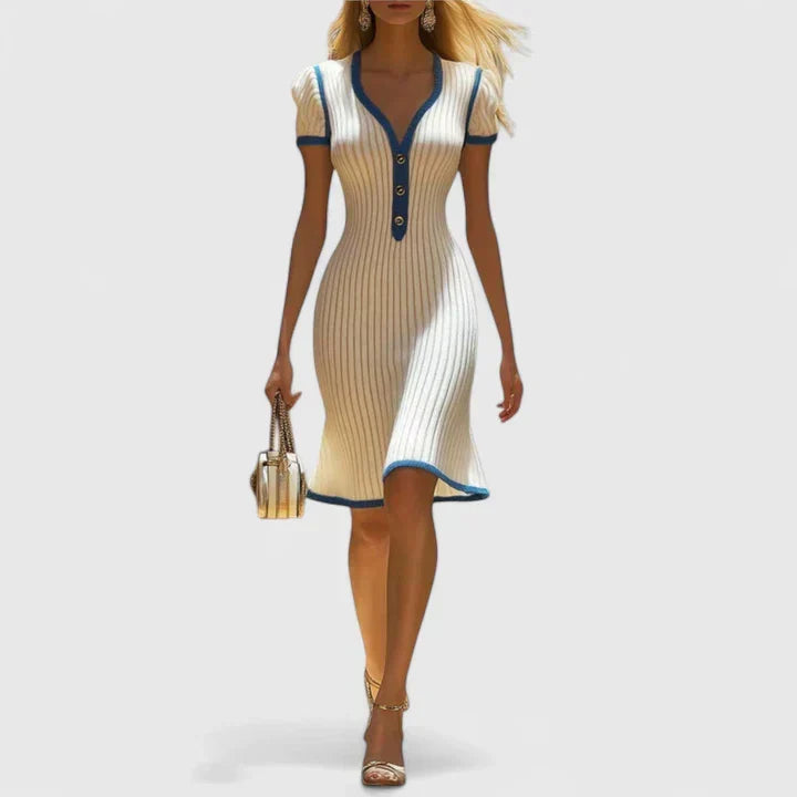 Sophrynah | Women's Midi Dress Gown with V-Neck Short-Sleeve Elegant for Formal