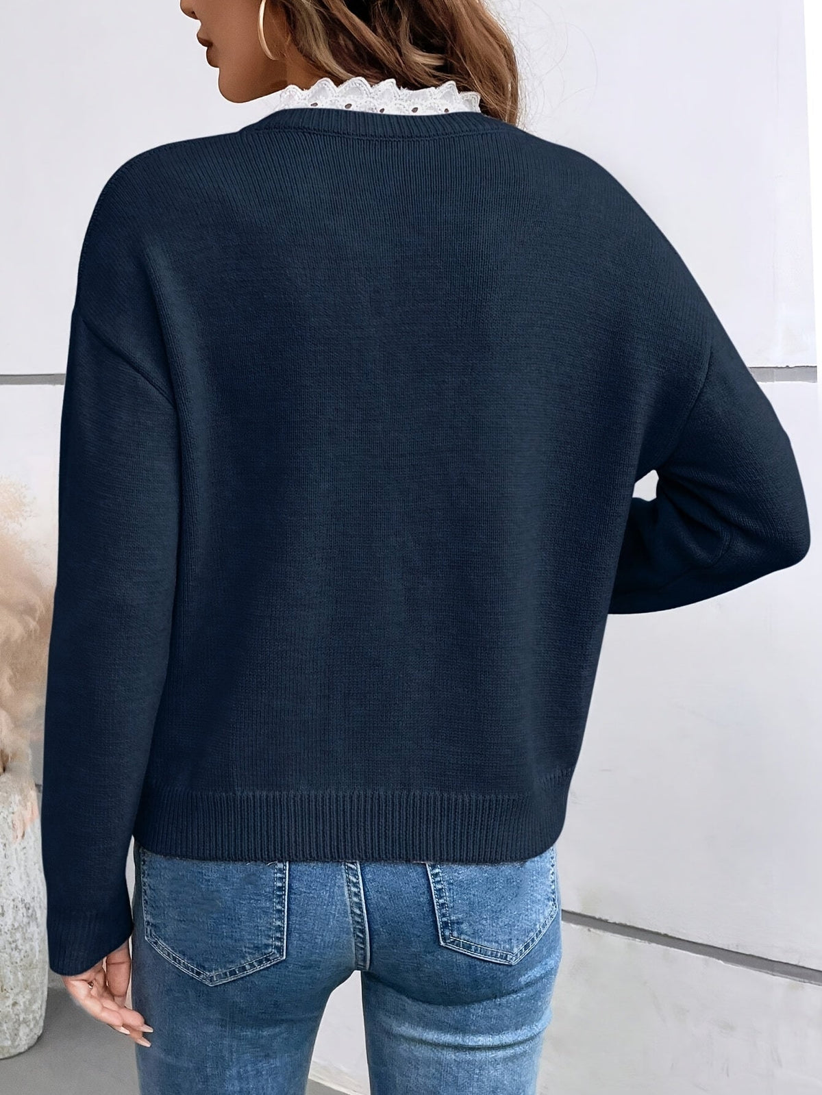 Maria | Women's French Collar Blouse with Long-Sleeve Lace Casual Everyday Elegant