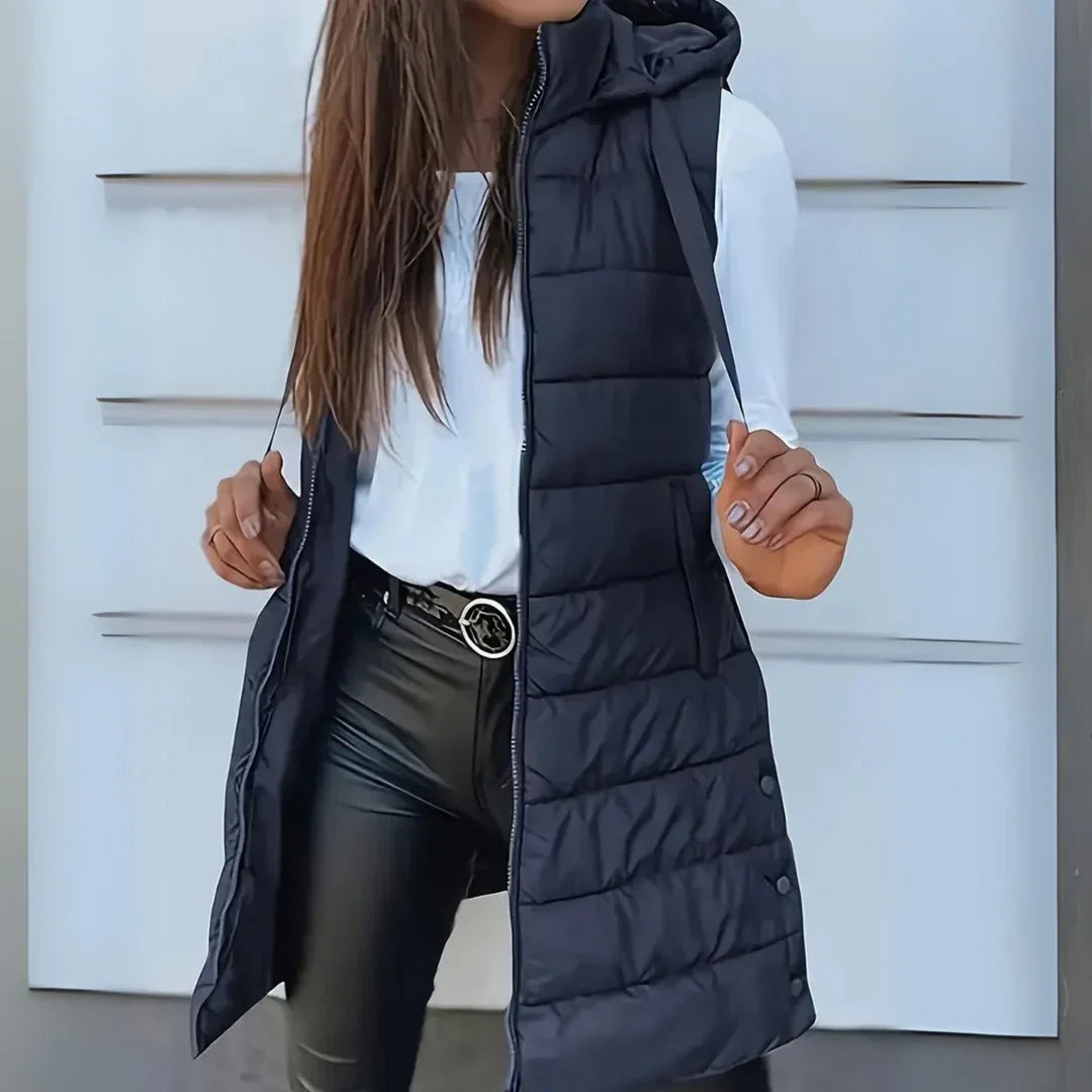 Raine | Women's Casual Sleeveless Hood Long Puffer Vest with Hooded for Layering