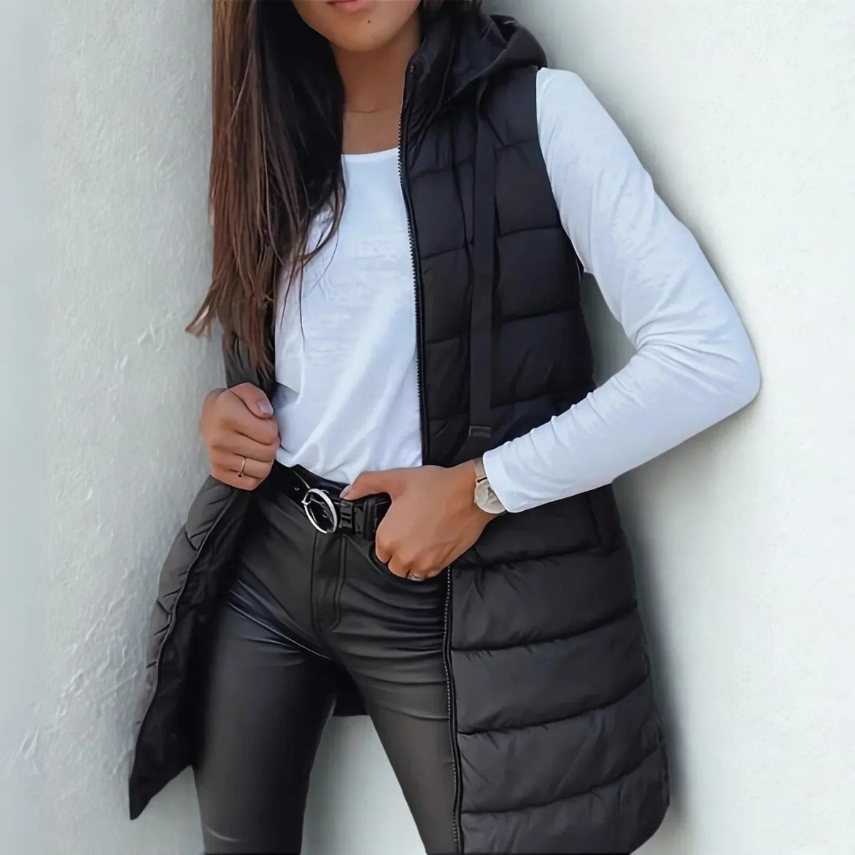 Raine | Women's Casual Sleeveless Hood Long Puffer Vest with Hooded for Layering
