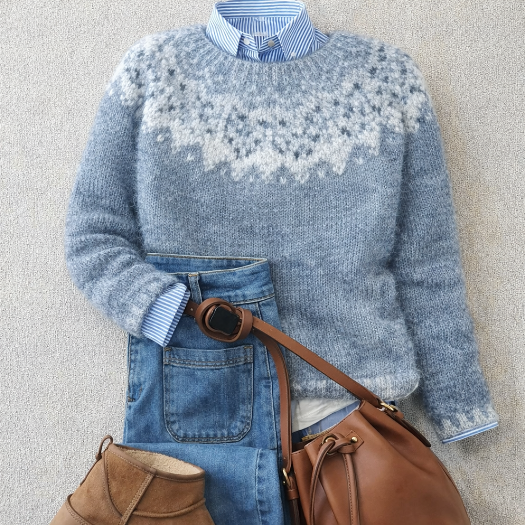Sarah | Women's Ribbed Knit Nordic Sweater Pullover with Cozy Soft Long-Sleeve