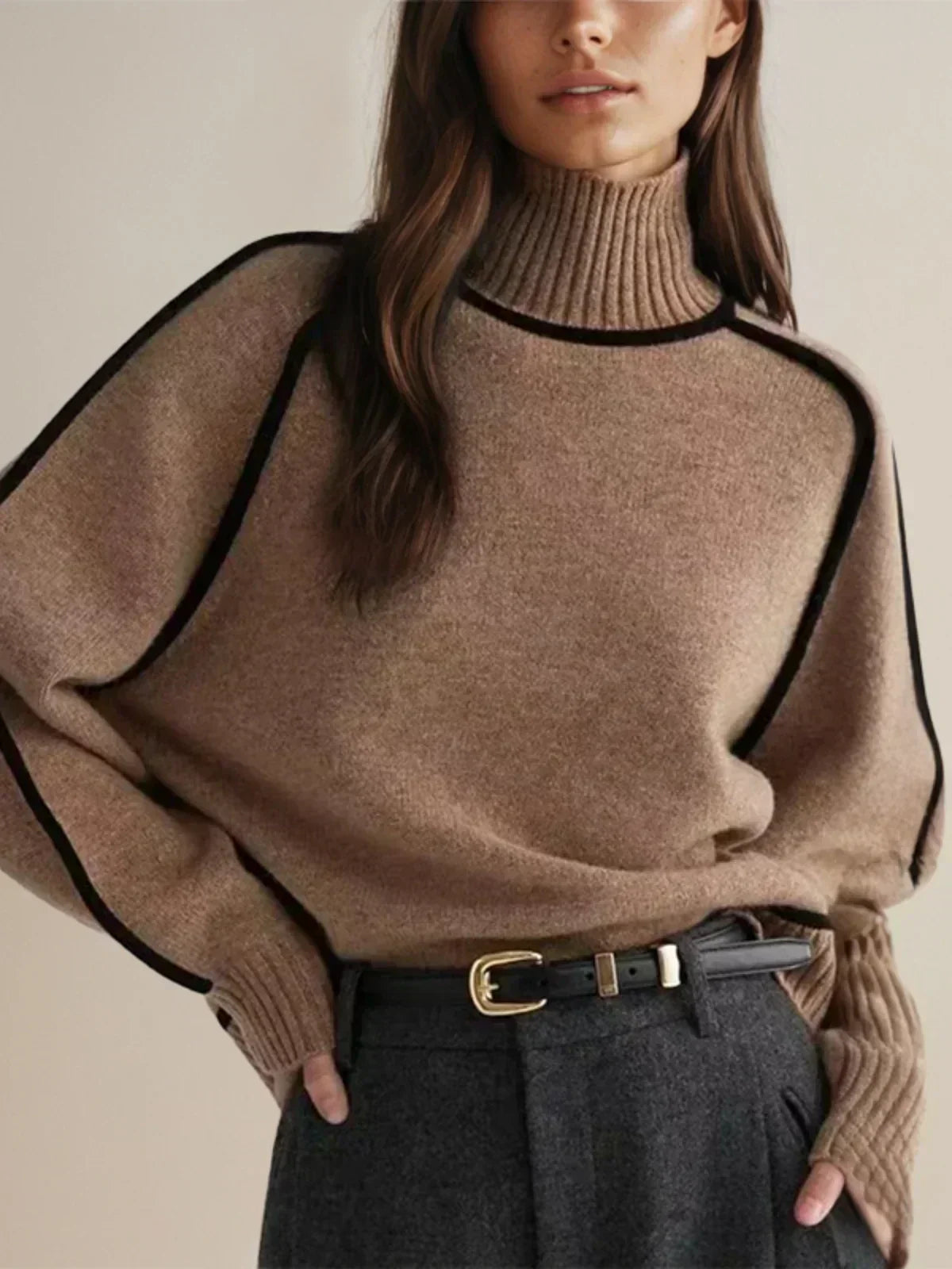 Donna | Women's Oversized Knit Turtleneck Sweater Pullover with Slim-Fit for Layering