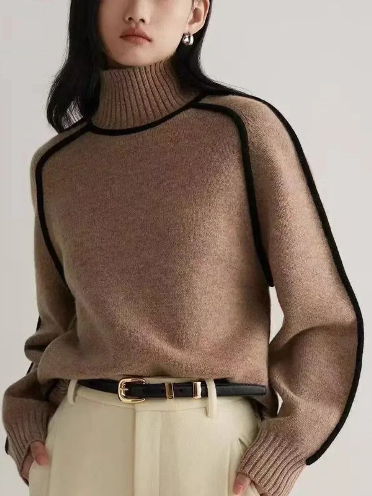 Donna | Women's Oversized Knit Turtleneck Sweater Pullover with Slim-Fit for Layering