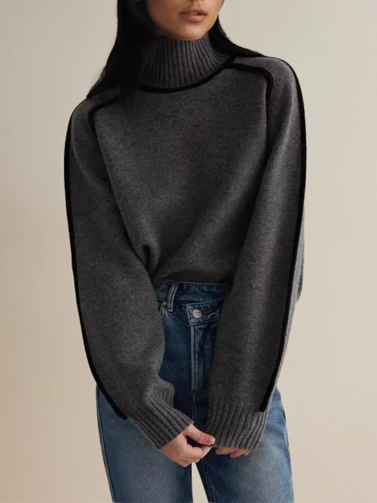 Donna | Women's Oversized Knit Turtleneck Sweater Pullover with Slim-Fit for Layering