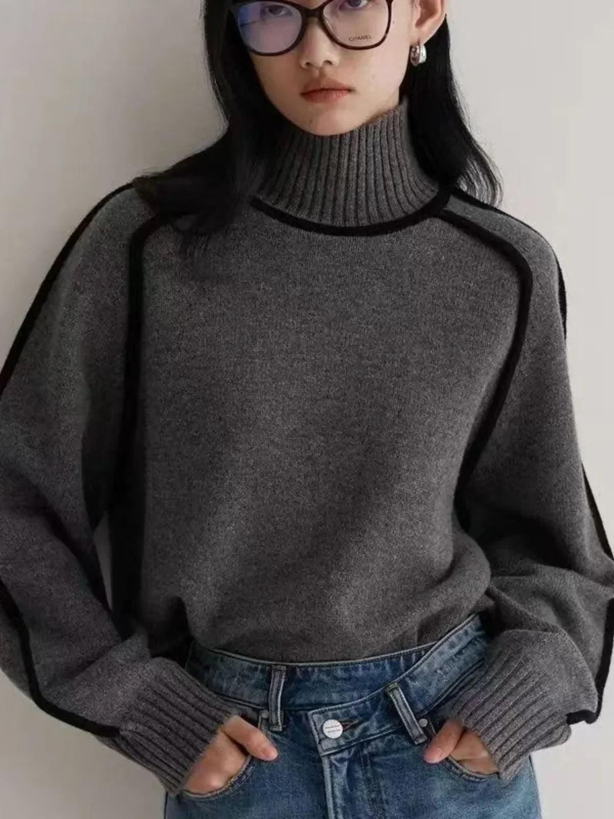 Donna | Women's Oversized Knit Turtleneck Sweater Pullover with Slim-Fit for Layering