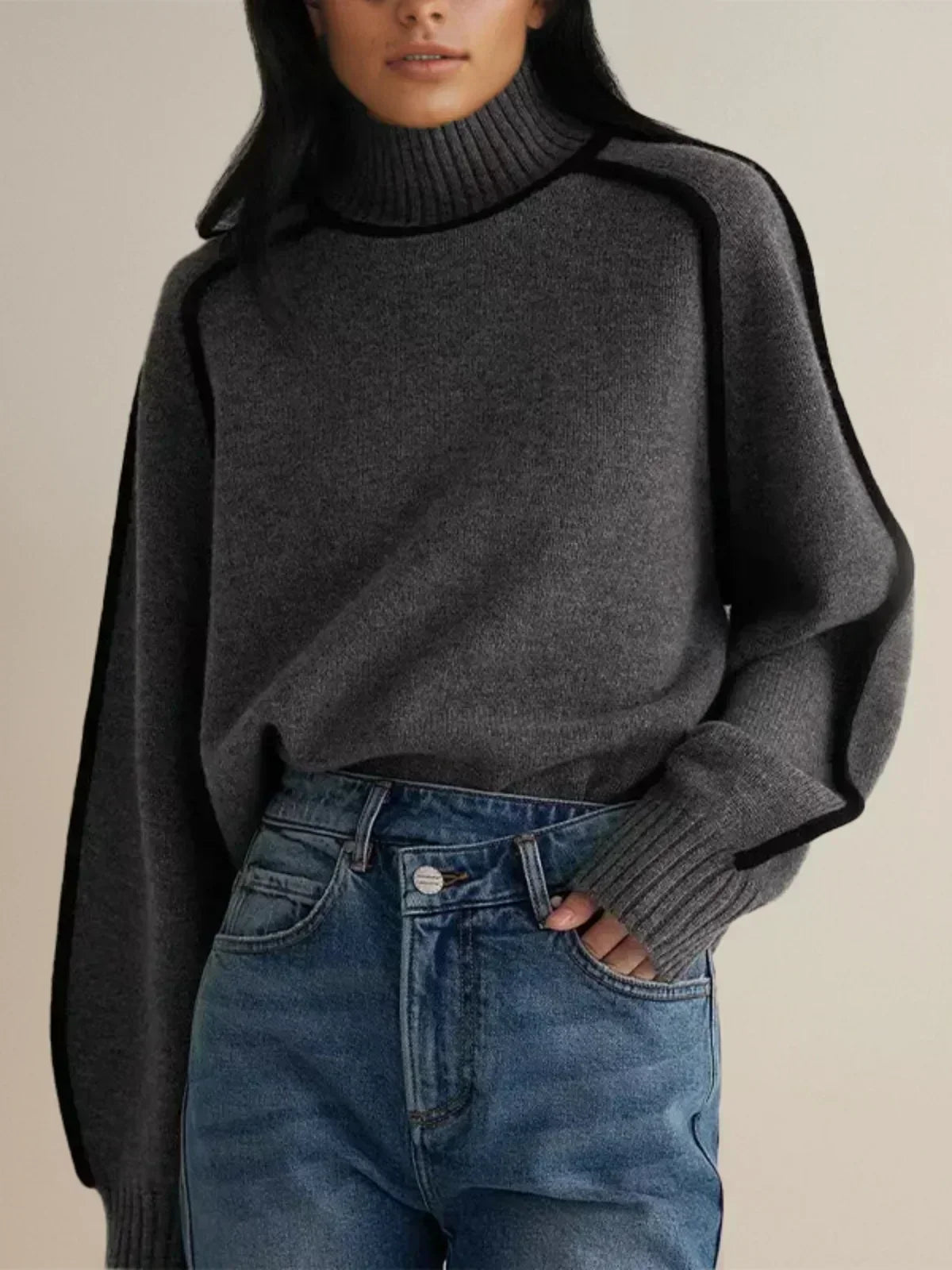Donna | Women's Oversized Knit Turtleneck Sweater Pullover with Slim-Fit for Layering