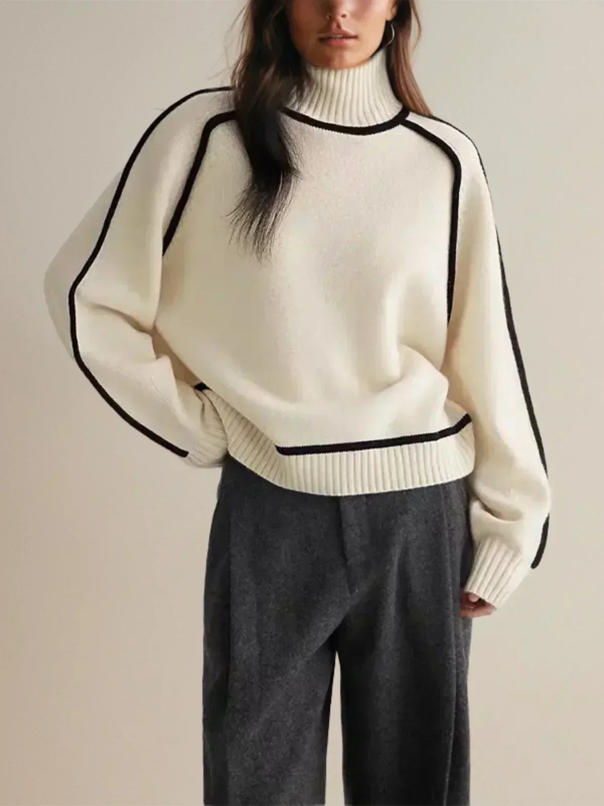 Donna | Women's Oversized Knit Turtleneck Sweater Pullover with Slim-Fit for Layering
