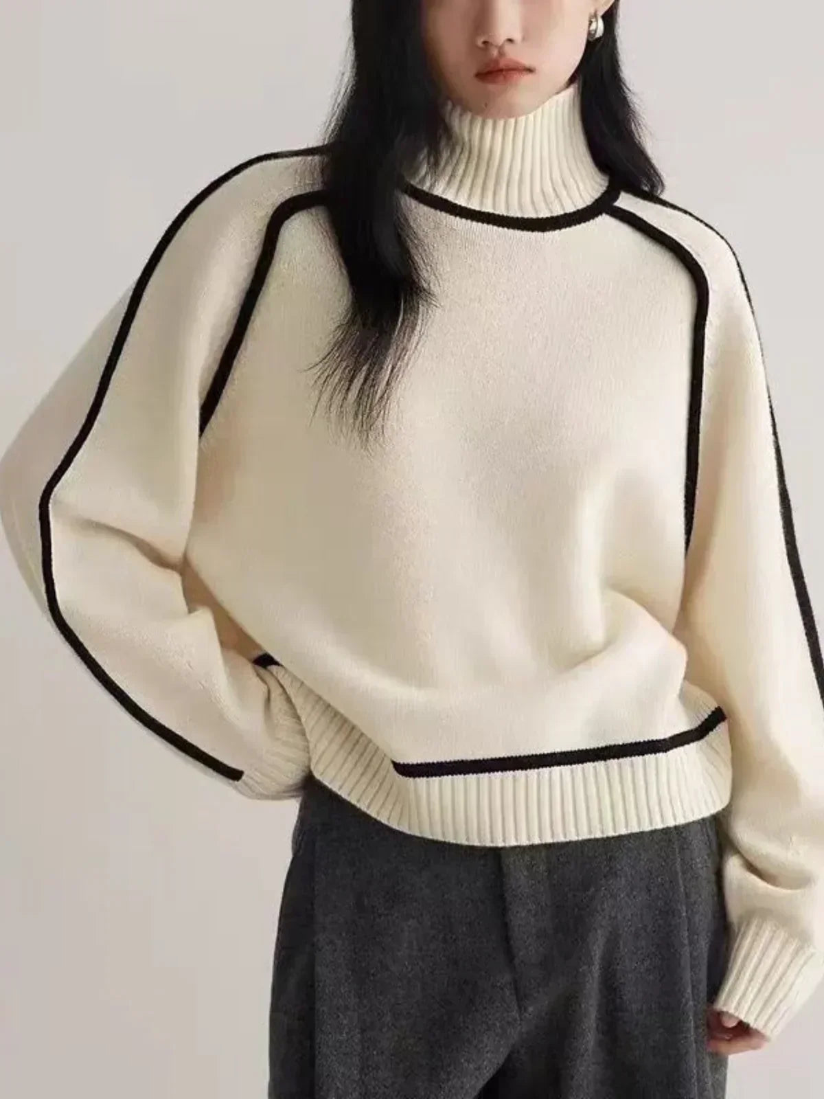 Donna | Women's Oversized Knit Turtleneck Sweater Pullover with Slim-Fit for Layering