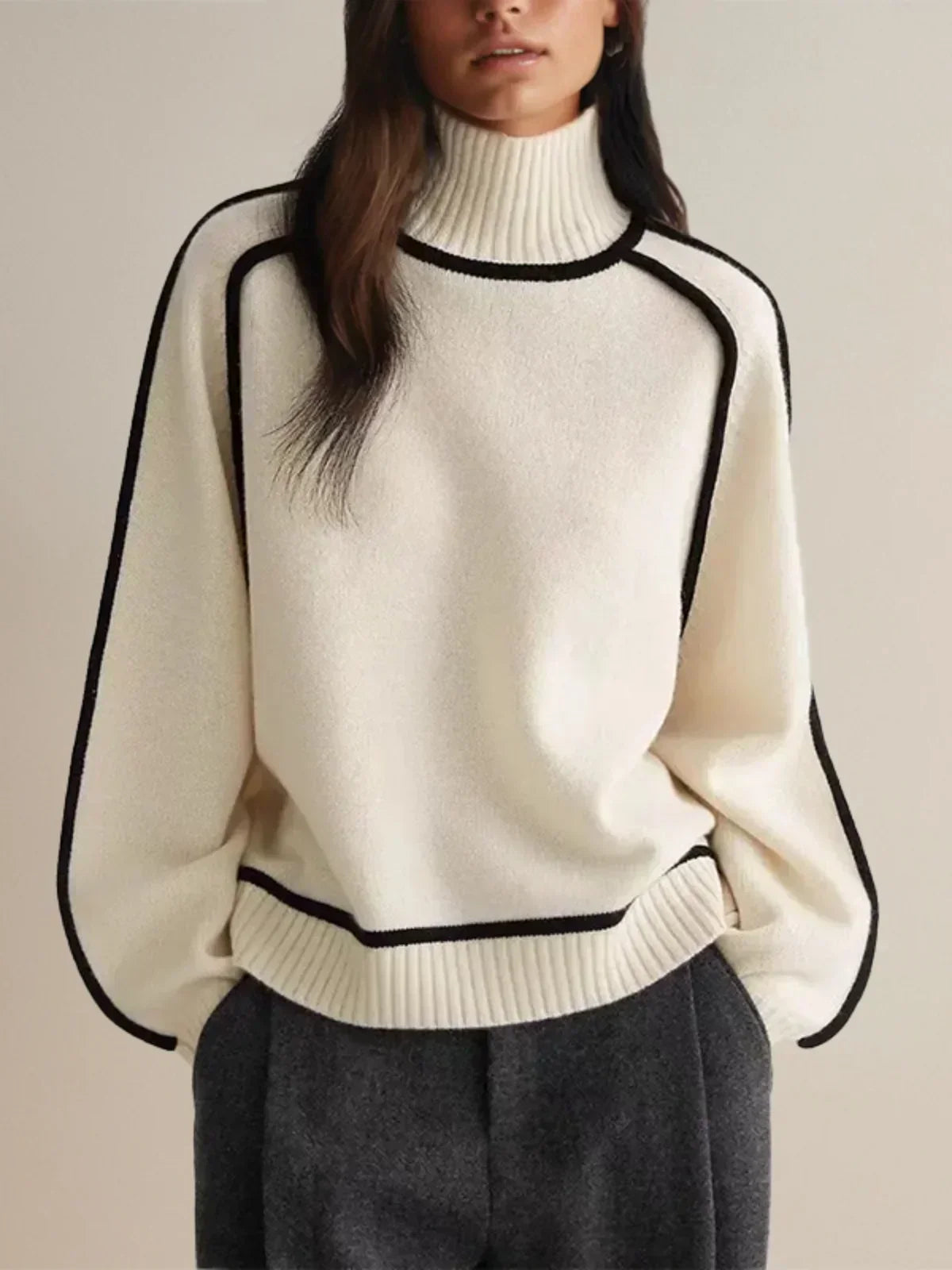 Donna | Women's Oversized Knit Turtleneck Sweater Pullover with Slim-Fit for Layering