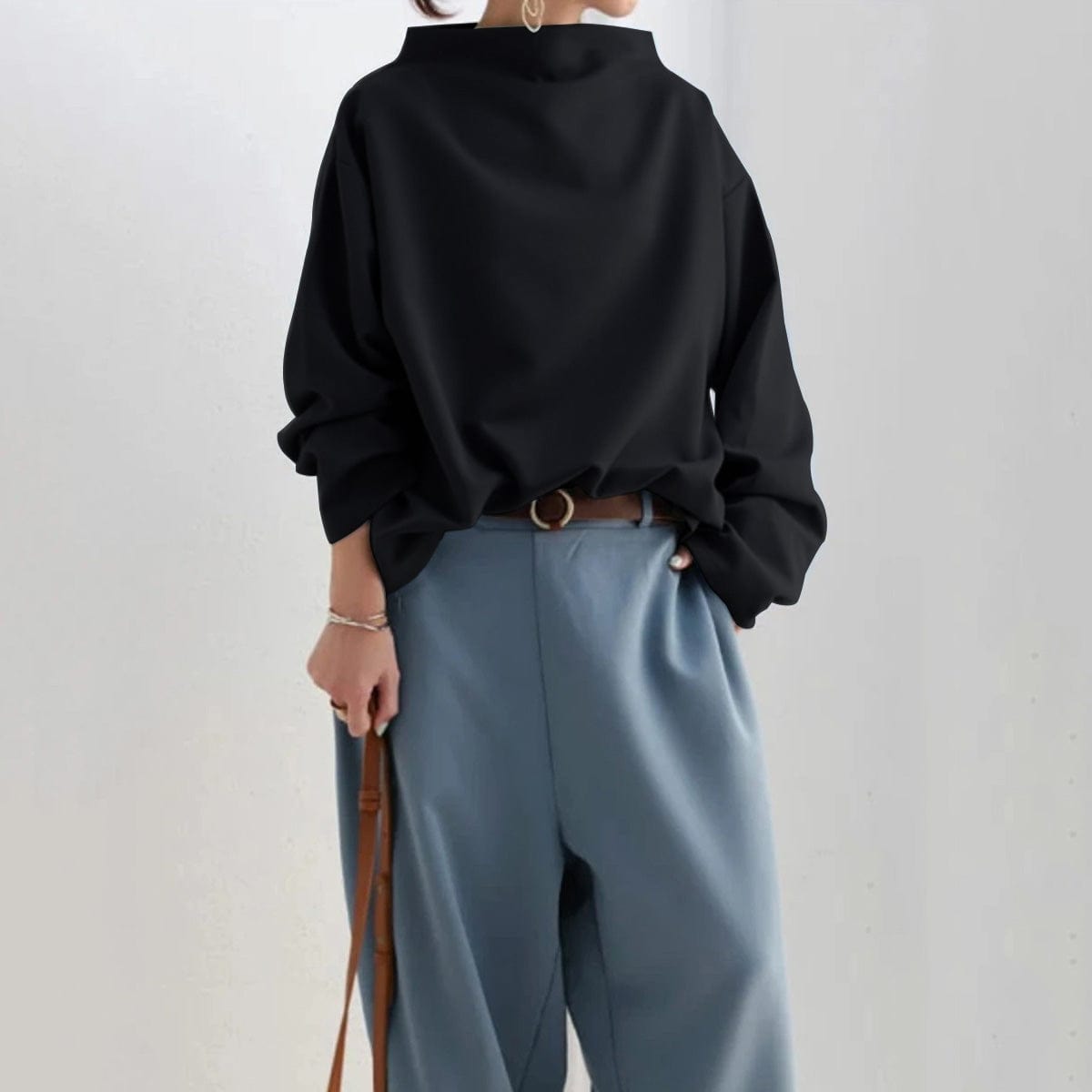 Elly | Women's High Neck Casual Top with Knit Everyday Elegant Layering
