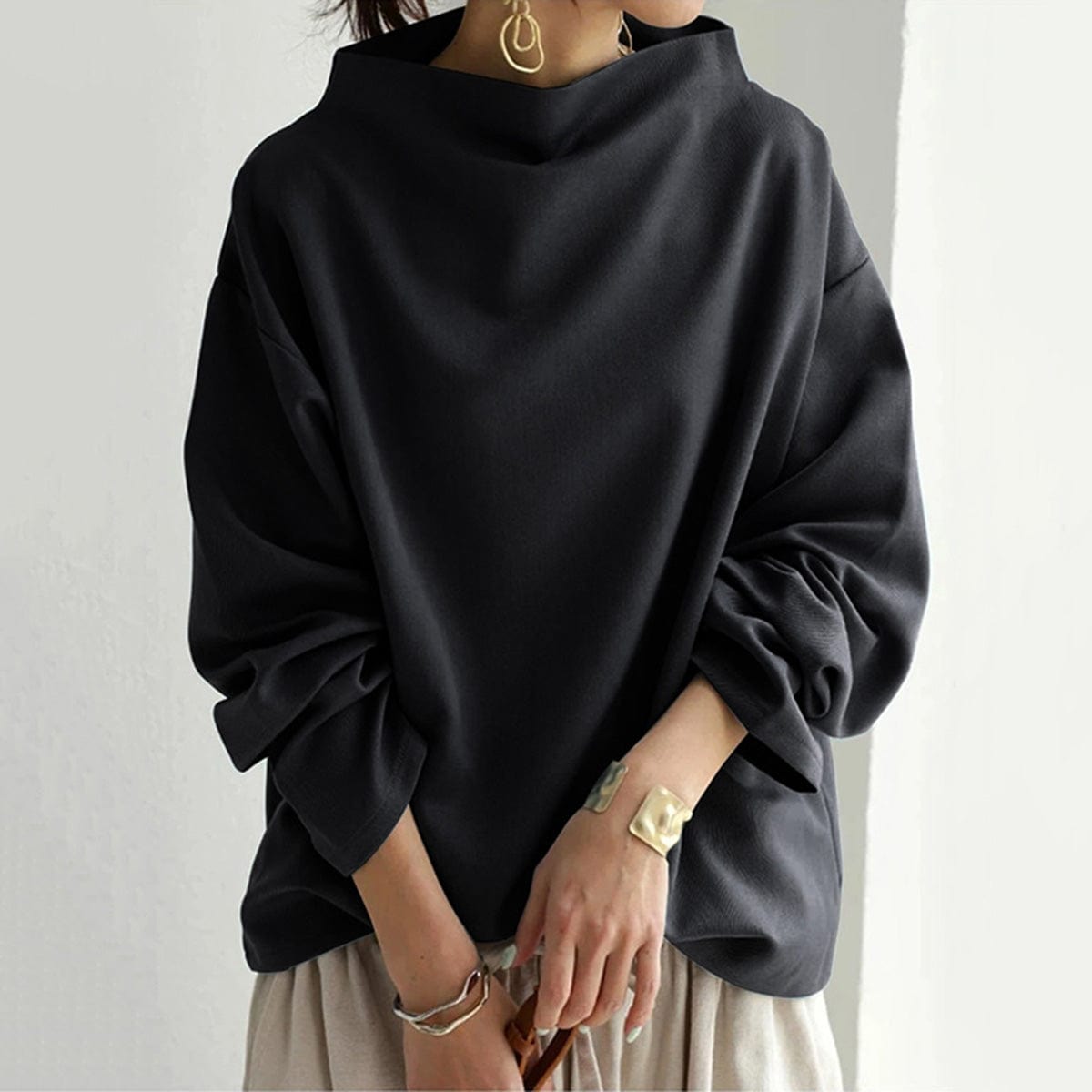 Elly | Women's High Neck Casual Top with Knit Everyday Elegant Layering