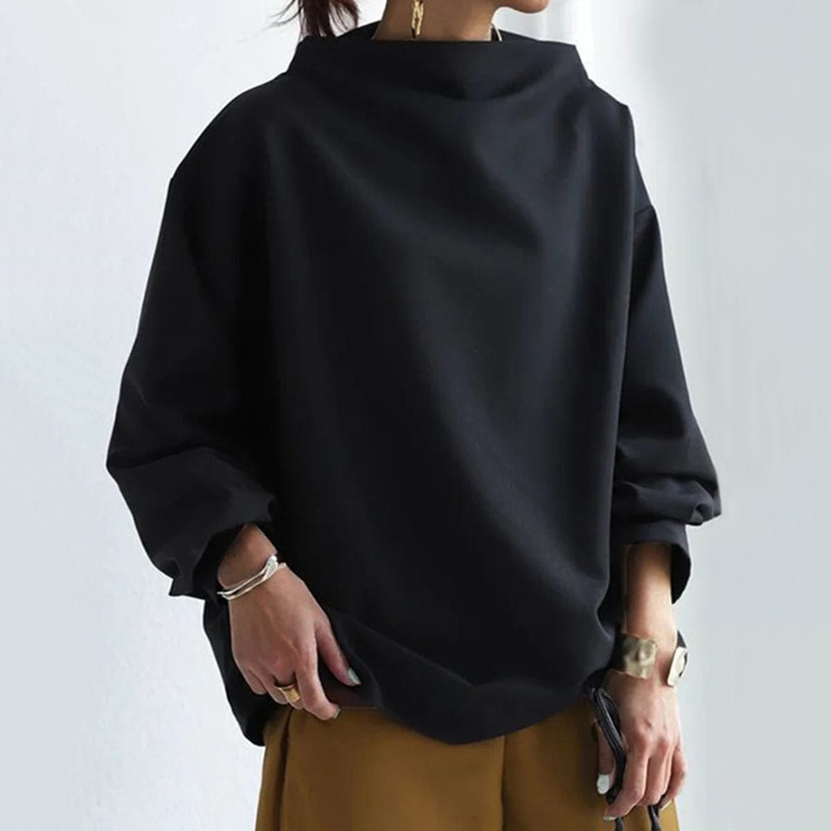 Elly | Women's High Neck Casual Top with Knit Everyday Elegant Layering
