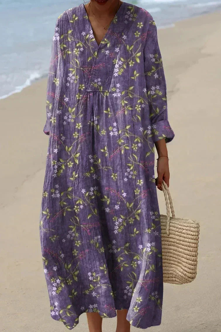 Maya | Women's Ella Blossom Dress with V-Neck Long-Sleeve Elegant for Summer