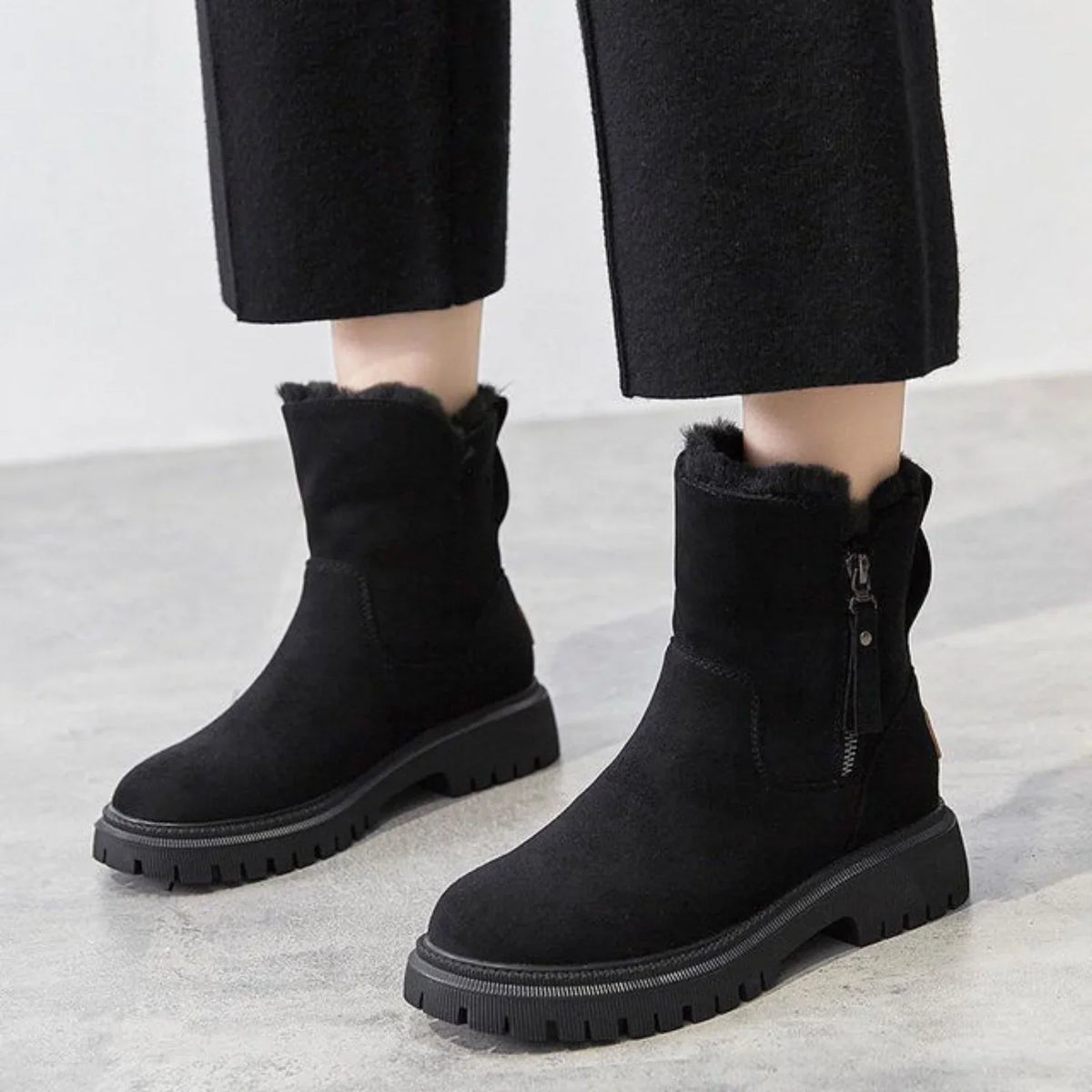 Iris | Women's Fur Lined Winter Ankle with Chunky Suede Comfortable Casual