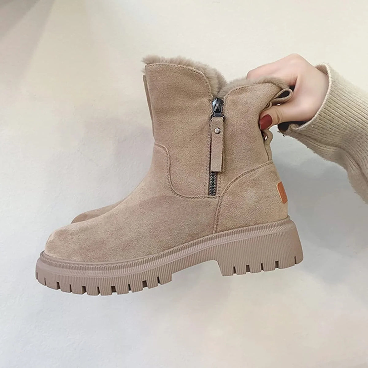 Iris | Women's Fur Lined Winter Ankle with Chunky Suede Comfortable Casual