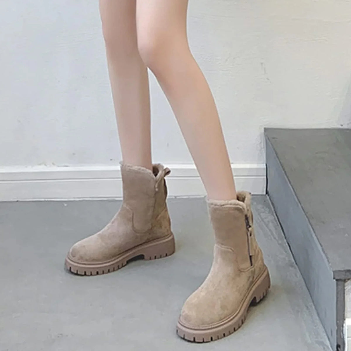 Iris | Women's Fur Lined Winter Ankle with Chunky Suede Comfortable Casual