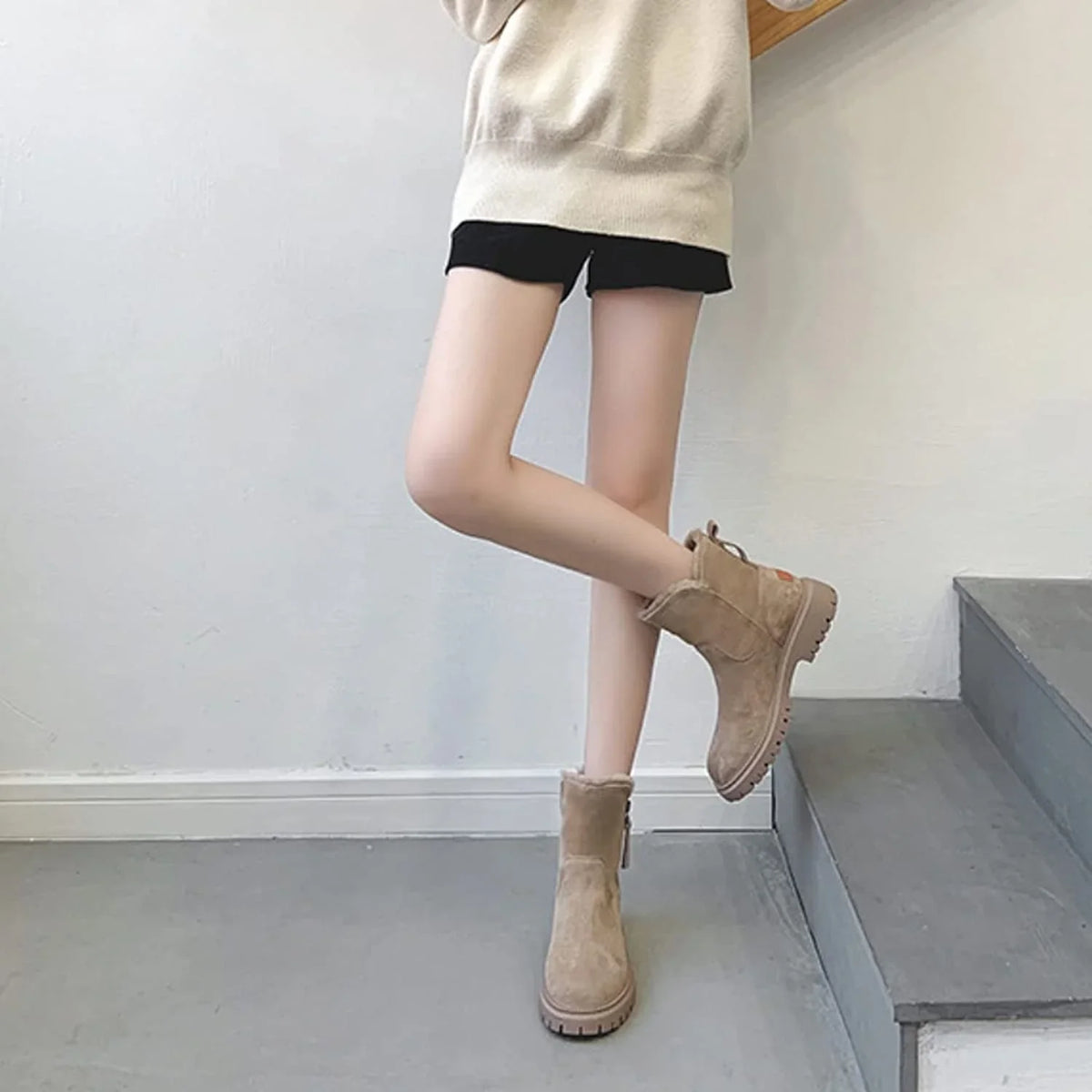 Iris | Women's Fur Lined Winter Ankle with Chunky Suede Comfortable Casual