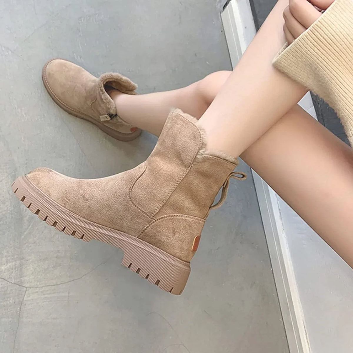 Iris | Women's Fur Lined Winter Ankle with Chunky Suede Comfortable Casual