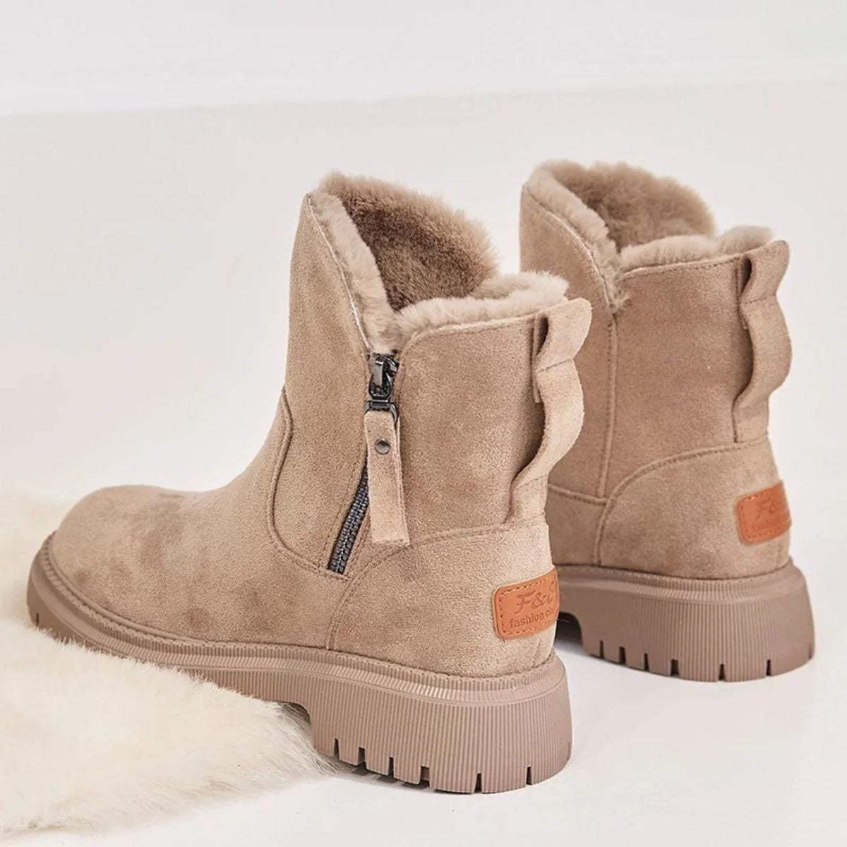 Iris | Women's Fur Lined Winter Ankle with Chunky Suede Comfortable Casual