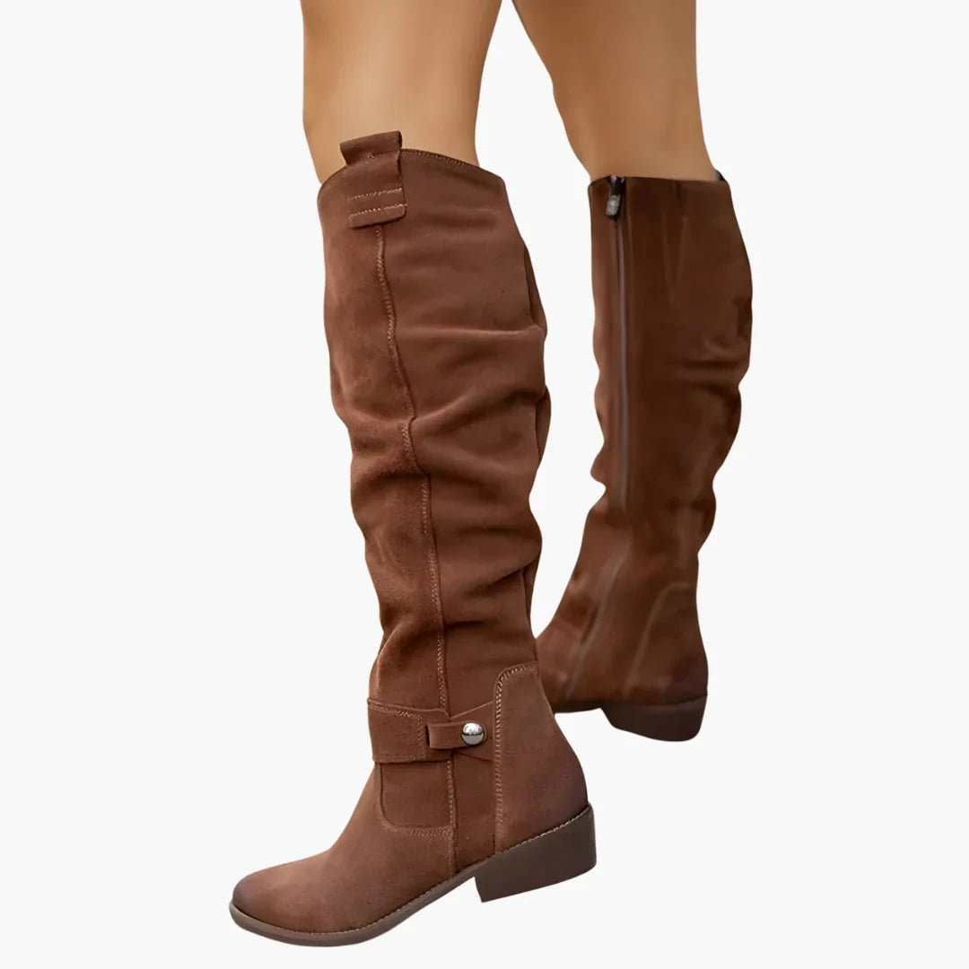 Talia | Women's Knee High Side Zip Block Heel with Comfortable Casual