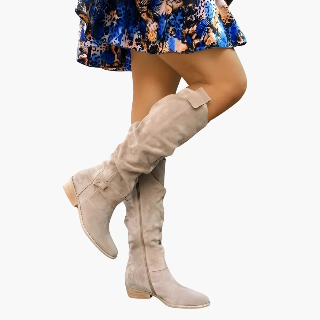 Talia | Women's Knee High Side Zip Block Heel with Comfortable Casual