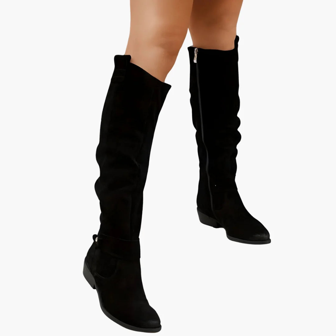 Talia | Women's Knee High Side Zip Block Heel with Comfortable Casual