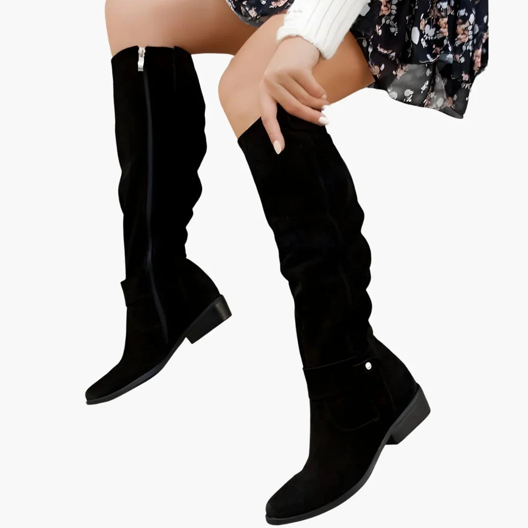 Talia | Women's Knee High Side Zip Block Heel with Comfortable Casual