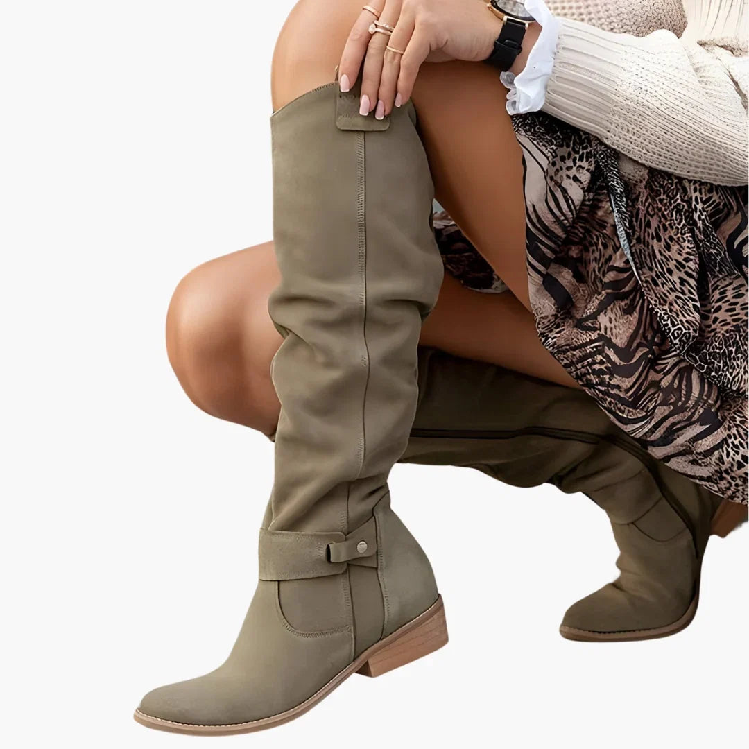 Talia | Women's Knee High Side Zip Block Heel with Comfortable Casual