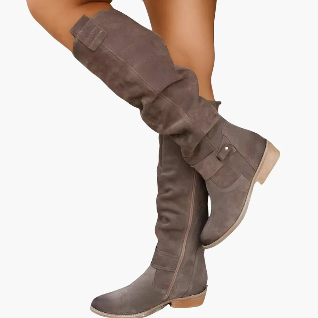 Talia | Women's Knee High Side Zip Block Heel with Comfortable Casual