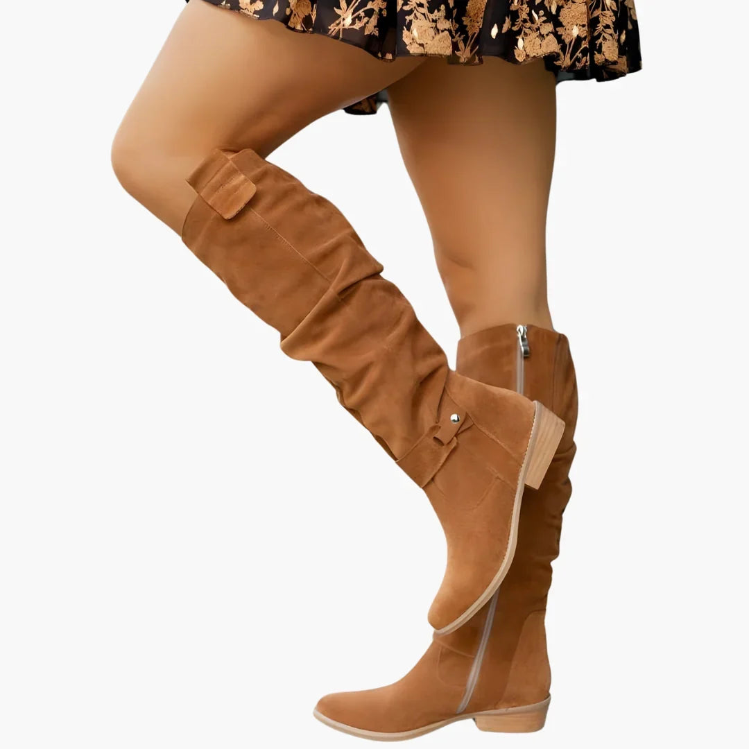 Talia | Women's Knee High Side Zip Block Heel with Comfortable Casual