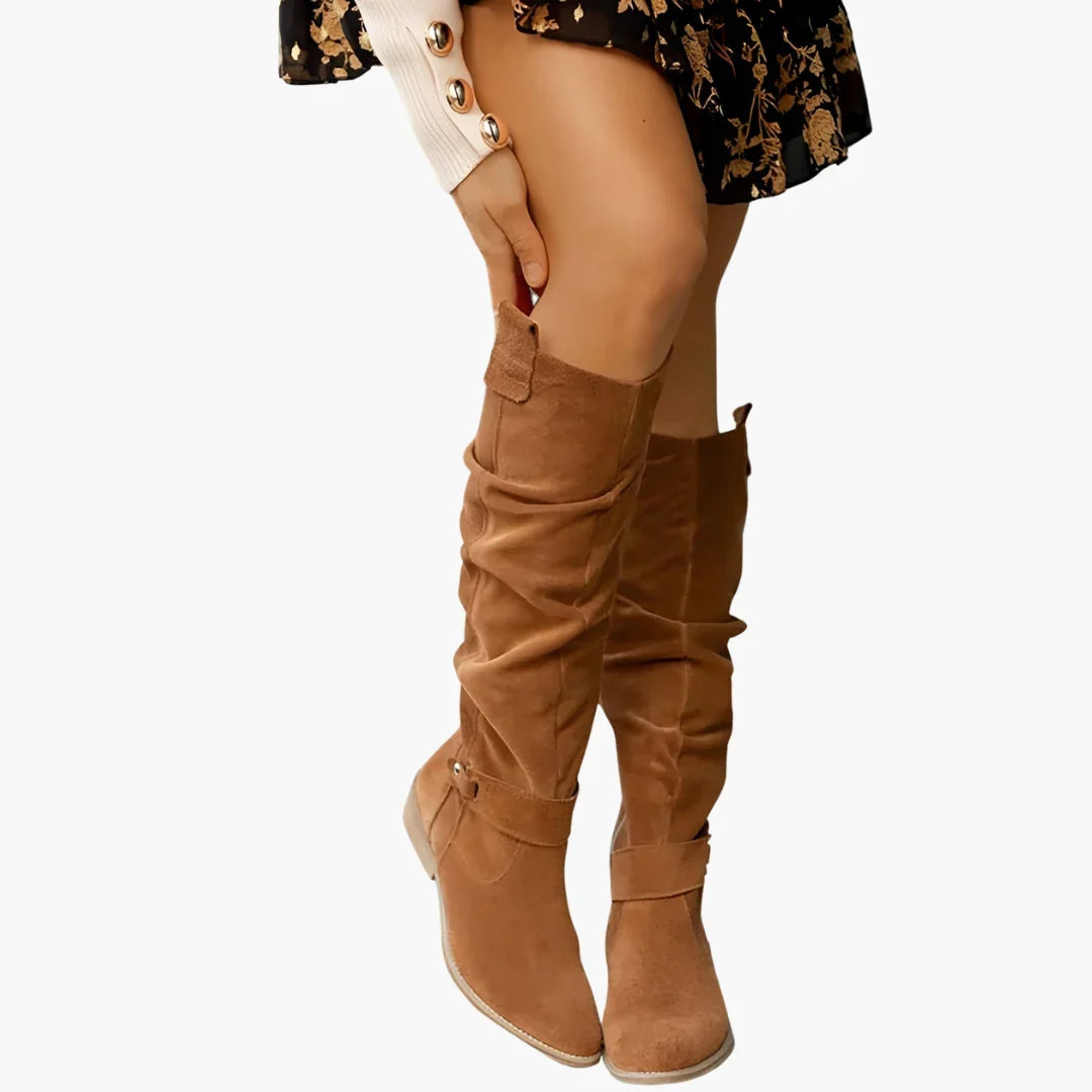 Talia | Women's Knee High Side Zip Block Heel with Comfortable Casual