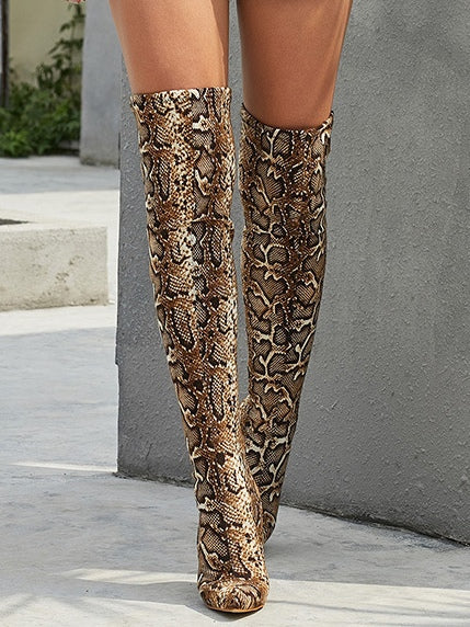 Sasha | Women's Over the Knee Stiletto Pointed Toe Snakeskin with Slip-On