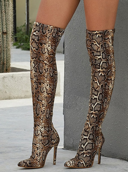 Sasha | Women's Over the Knee Stiletto Pointed Toe Snakeskin with Slip-On
