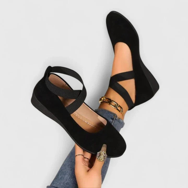 Mary | Women's Wedge Cross Strap Ballet Flats with Comfortable Casual Everyday