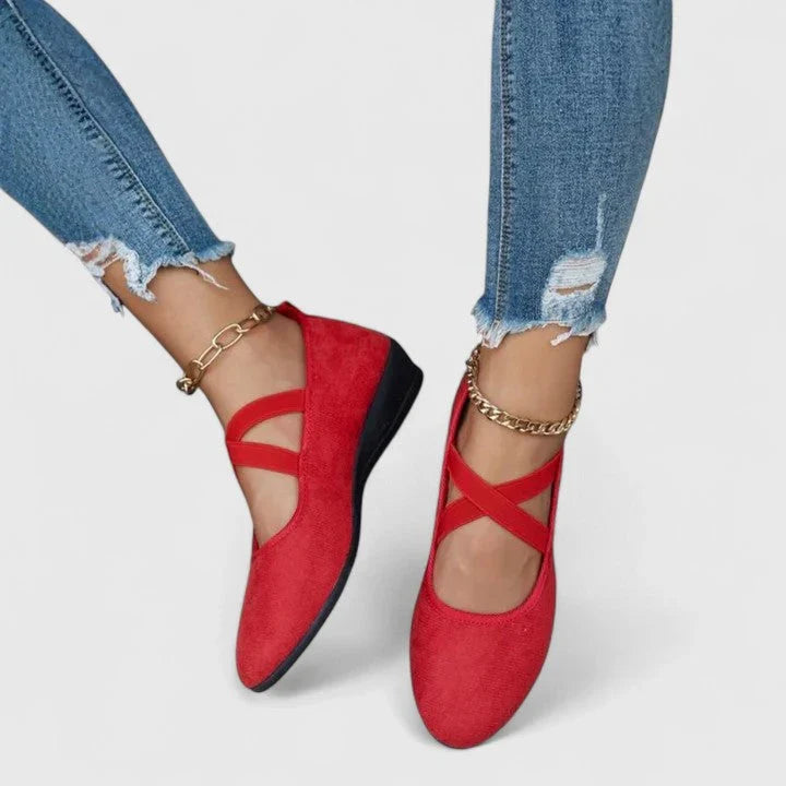 Mary | Women's Wedge Cross Strap Ballet Flats with Comfortable Casual Everyday