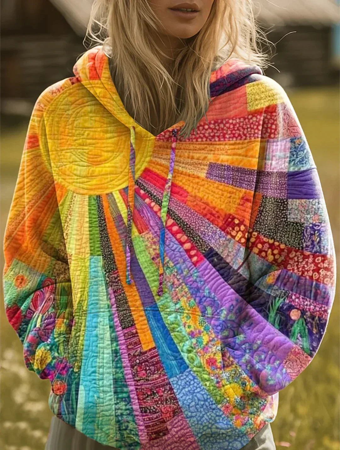 Laura | Women's Cotton Patchwork Hooded Sweater Pullover with Knit for Layering