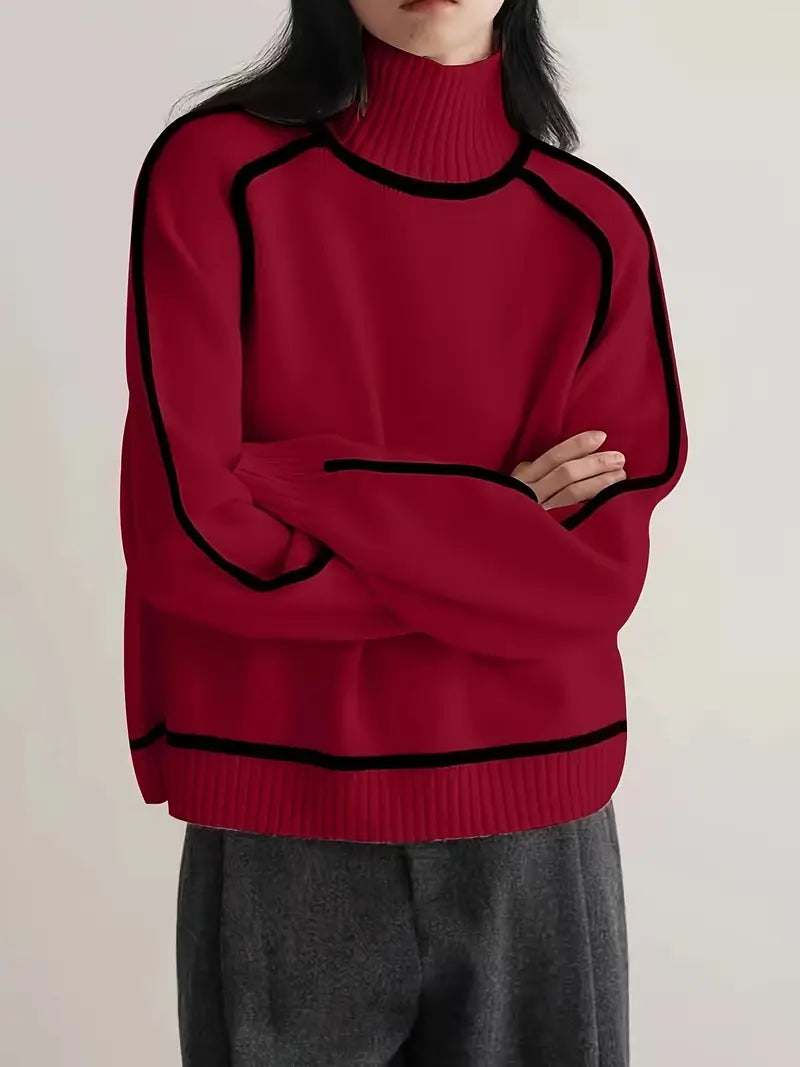 Donna | Women's Oversized Knit Turtleneck Sweater Pullover with Slim-Fit for Layering