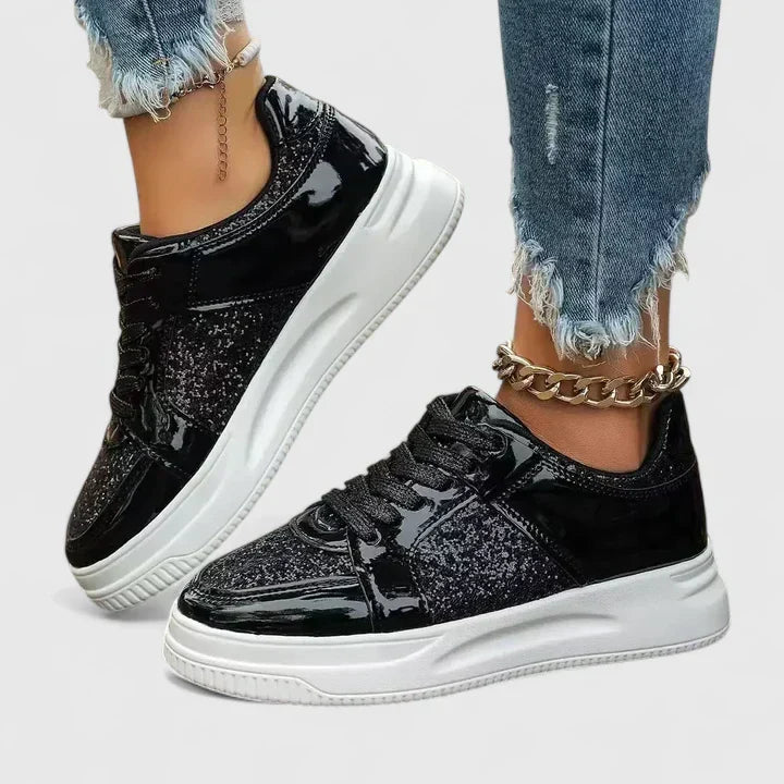 Nova | Women's Glitter Platform Lace Up Sneakers with Chunky Comfortable Casual