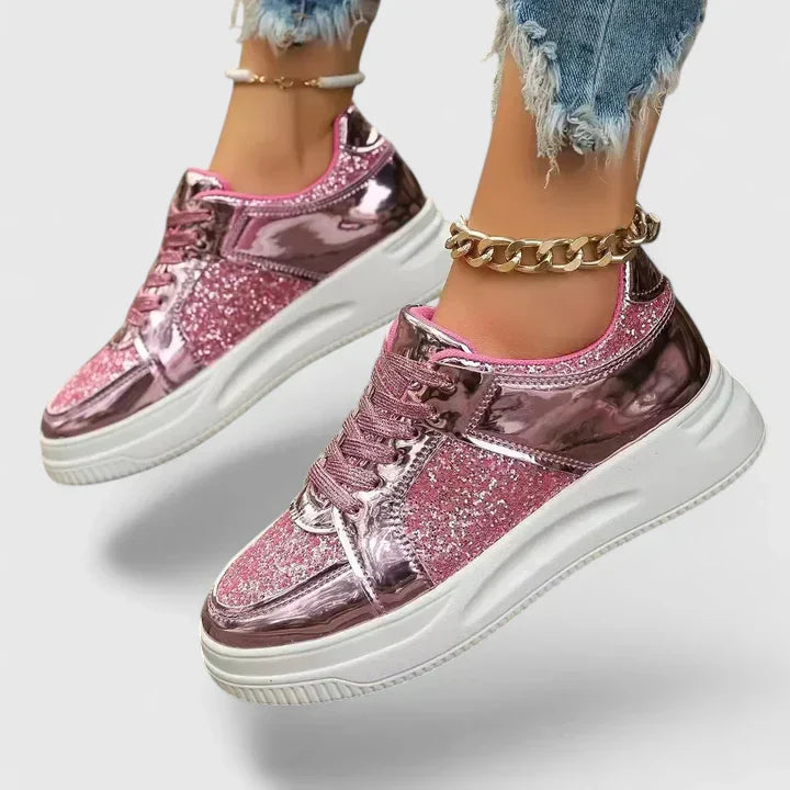 Nova | Women's Glitter Platform Lace Up Sneakers with Chunky Comfortable Casual