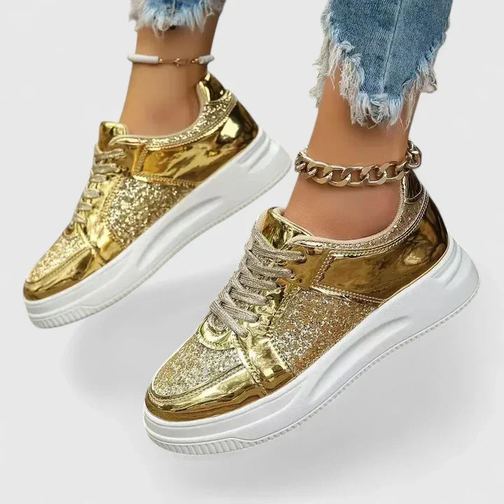 Nova | Women's Glitter Platform Lace Up Sneakers with Chunky Comfortable Casual