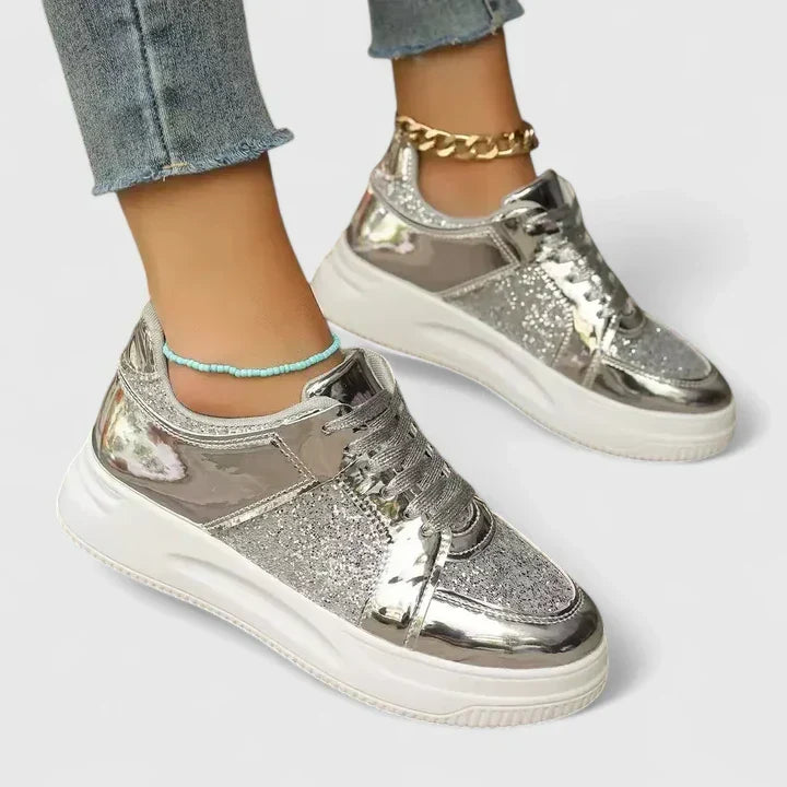 Nova | Women's Glitter Platform Lace Up Sneakers with Chunky Comfortable Casual
