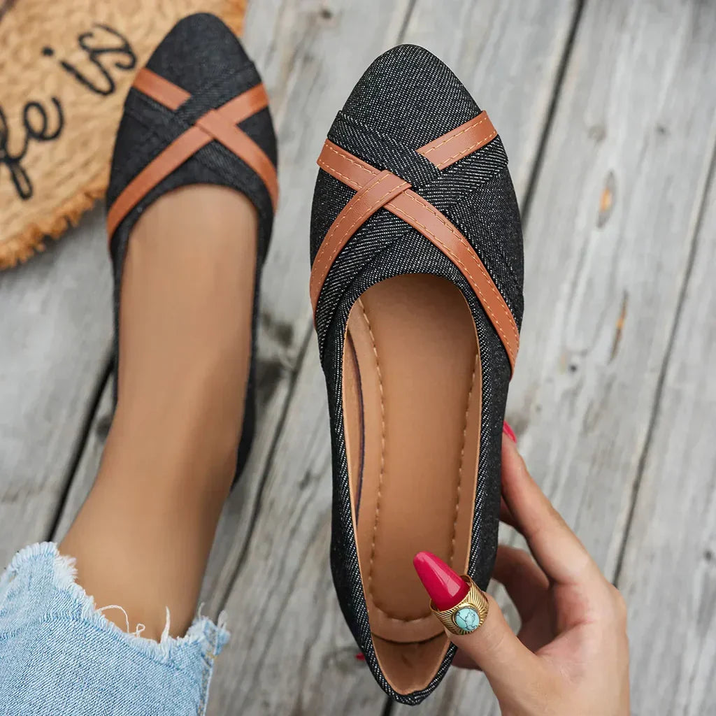 Freya | Women's Denim Ballet Flats Slip On with Pointed-Toe Comfortable Casual