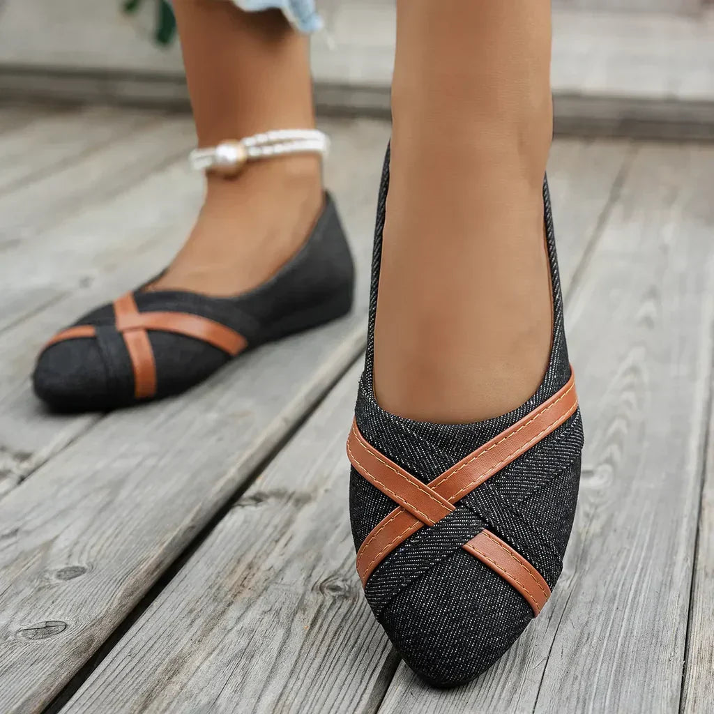 Freya | Women's Denim Ballet Flats Slip On with Pointed-Toe Comfortable Casual
