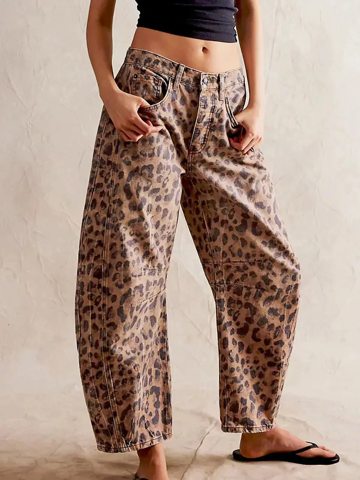 Lieke | Women's Wide Leg High Waisted Denim Jeans Animal Print Straight