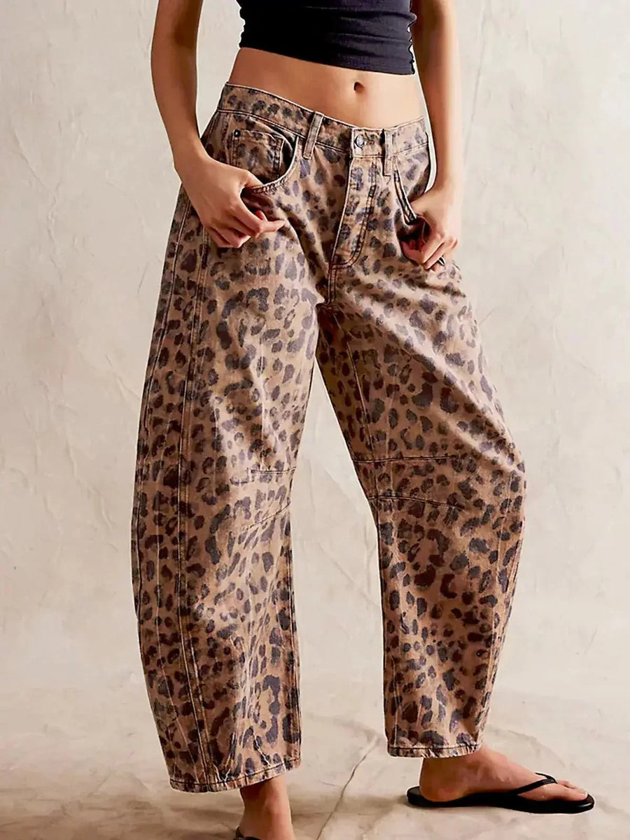 Lieke | Women's Wide Leg High Waisted Denim Jeans Animal Print Straight