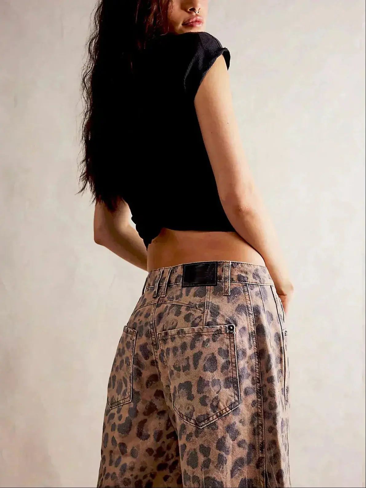 Lieke | Women's Wide Leg High Waisted Denim Jeans Animal Print Straight