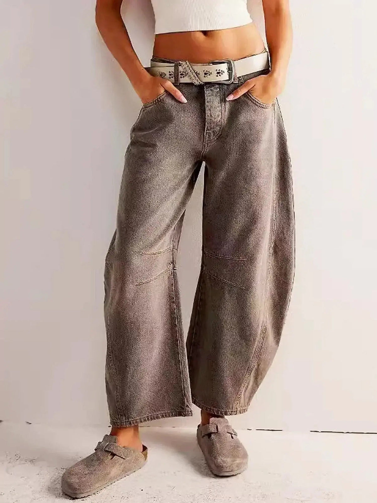 Lieke | Women's Wide Leg High Waisted Denim Jeans Animal Print Straight