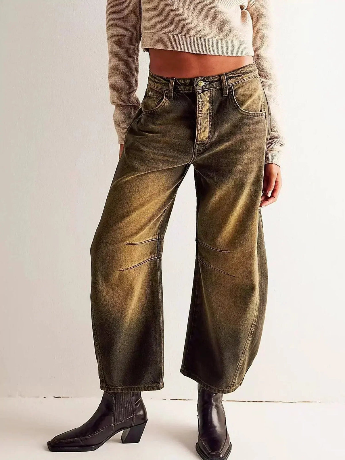 Lieke | Women's Wide Leg High Waisted Denim Jeans Animal Print Straight
