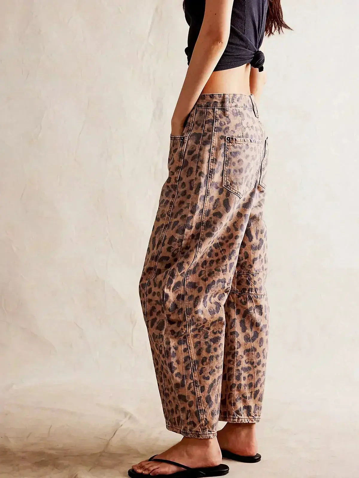Lieke | Women's Wide Leg High Waisted Denim Jeans Animal Print Straight